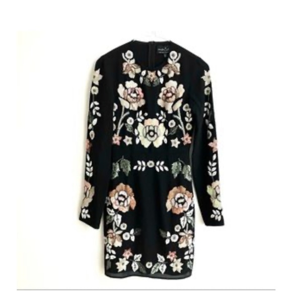 Needle & Thread Floral Embellished Beaded Long Sleeve Black Dress | 2 - Picture 3 of 14
